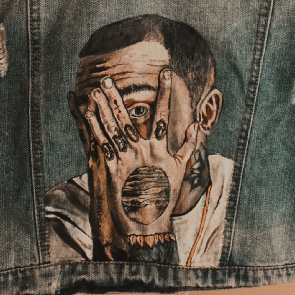 Hand Painted Mac Miller Cropped Jean Jacket
